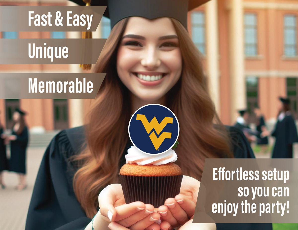 WVU Graduation Decorations Party Decor Cupcake Toppers West Virginia 24 Pc