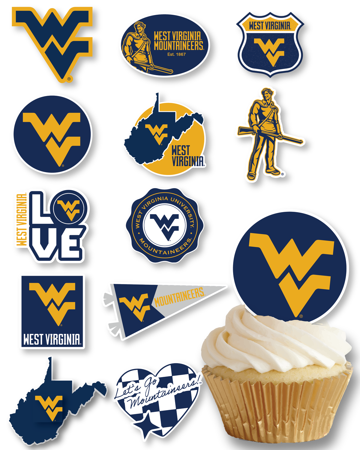 WVU Graduation Decorations Party Decor Cupcake Toppers West Virginia 24 Pc