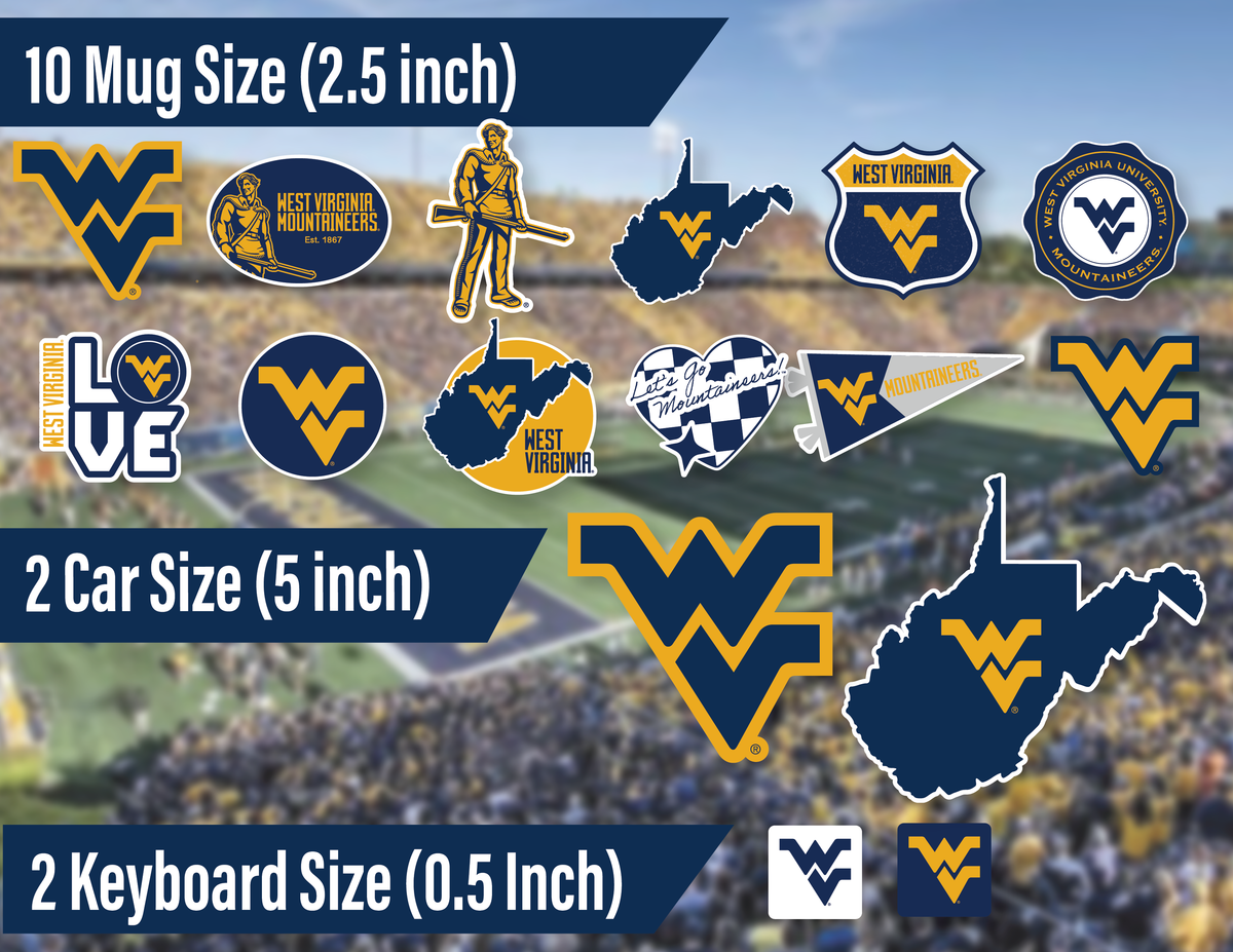 WVU Stickers Decals Merchandise West Virginia Mountaineers Gifts Car 14 Pc