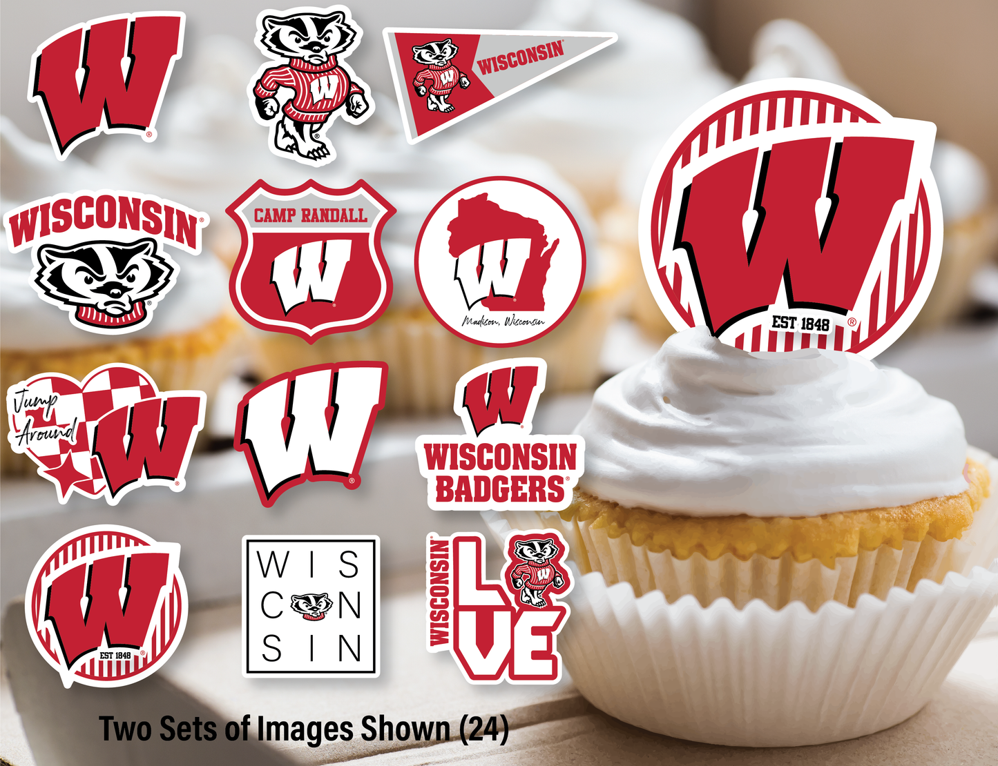Wisconsin Badgers Cupcake Toppers (24 Pieces)
