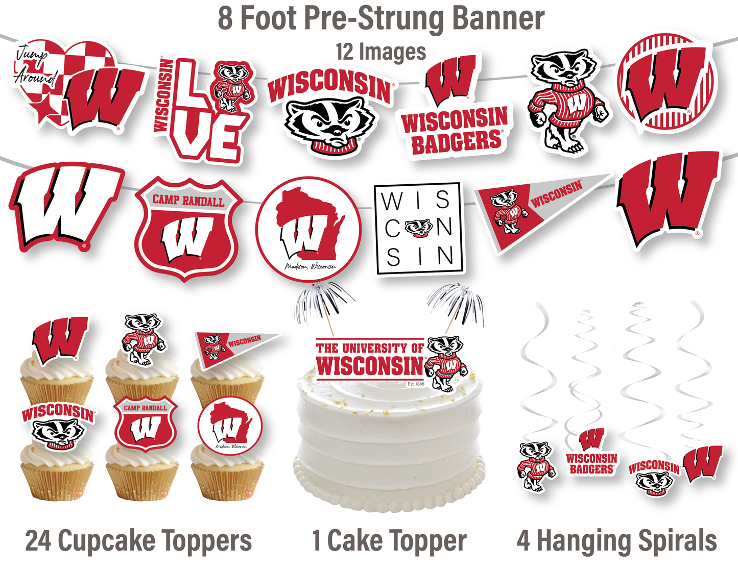 Wisconsin Badgers Party Decorations with Banner and Cupcake Toppers (42 Pieces)