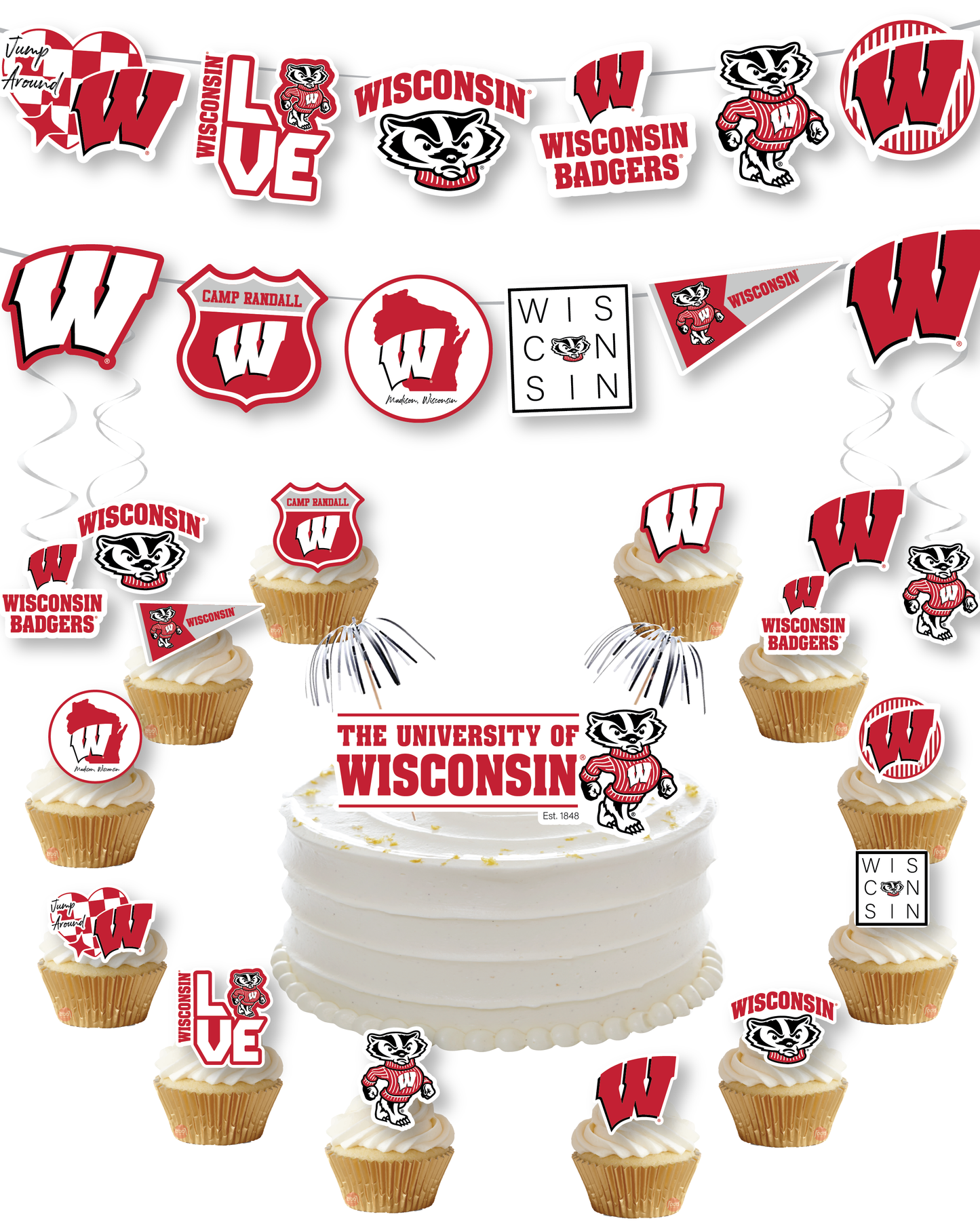 Wisconsin Badgers Party Decorations with Banner and Cupcake Toppers (42 Pieces)