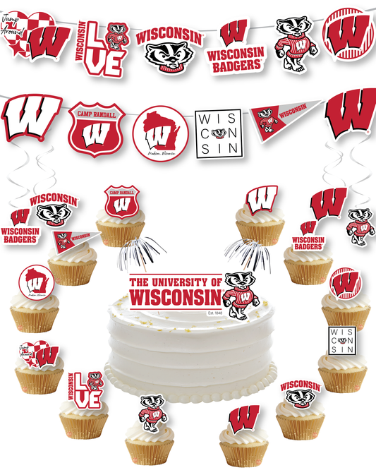 Wisconsin Badgers Party Decorations with Banner and Cupcake Toppers (42 Pieces)
