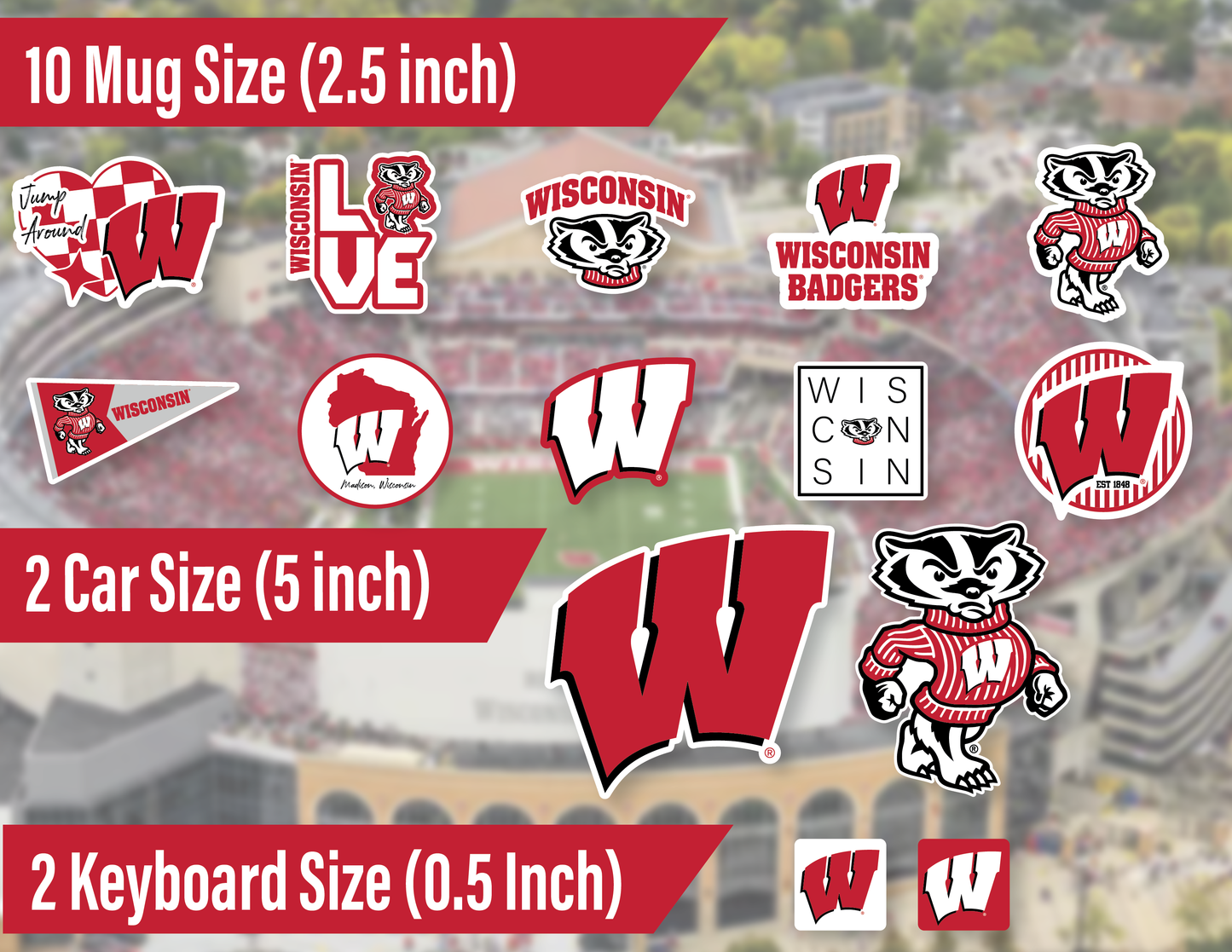 Wisconsin Badgers Sticker Set (14 Pieces)