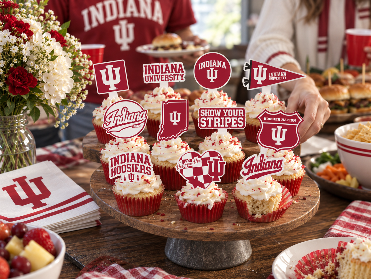 Indiana Hoosiers Cupcake Toppers & Decorations IU Party Cake Decor 24 Pcs